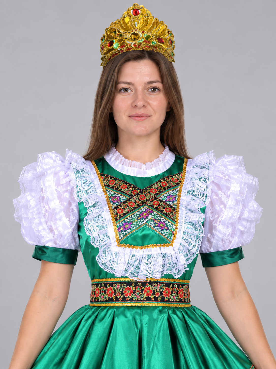 Russian Folk Dance Costume, Green, with Lace