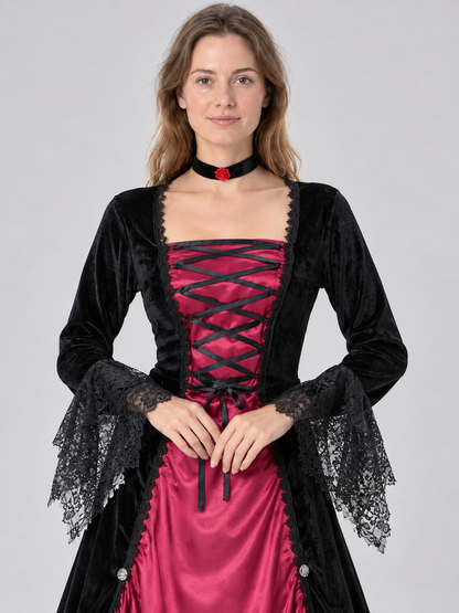 Black and Burgundy Carnival Dress with Lace and Lacing