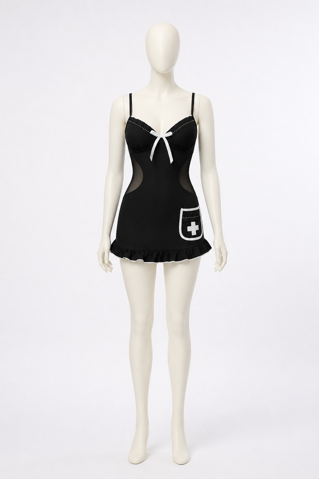 Short nurse costume with a bow and mesh panels on the sides Costume Accessories detail 3