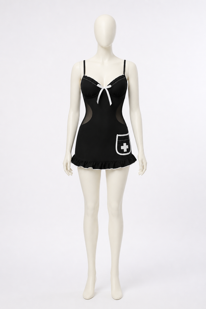 Short nurse costume with a bow and mesh panels on the sides Costume Accessories detail 3