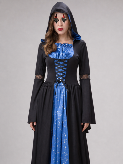 Hooded Witch Costume with Lacing and Stars