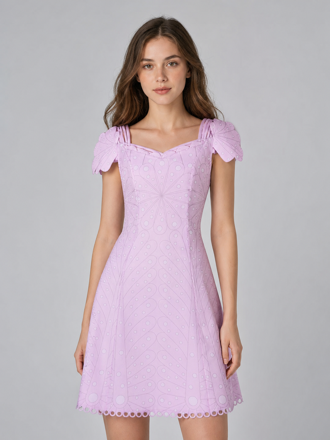 Pink Cosplay Dress with Bow Accents and Pattern