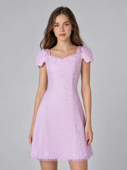 Pink Cosplay Dress with Bow Accents and Pattern