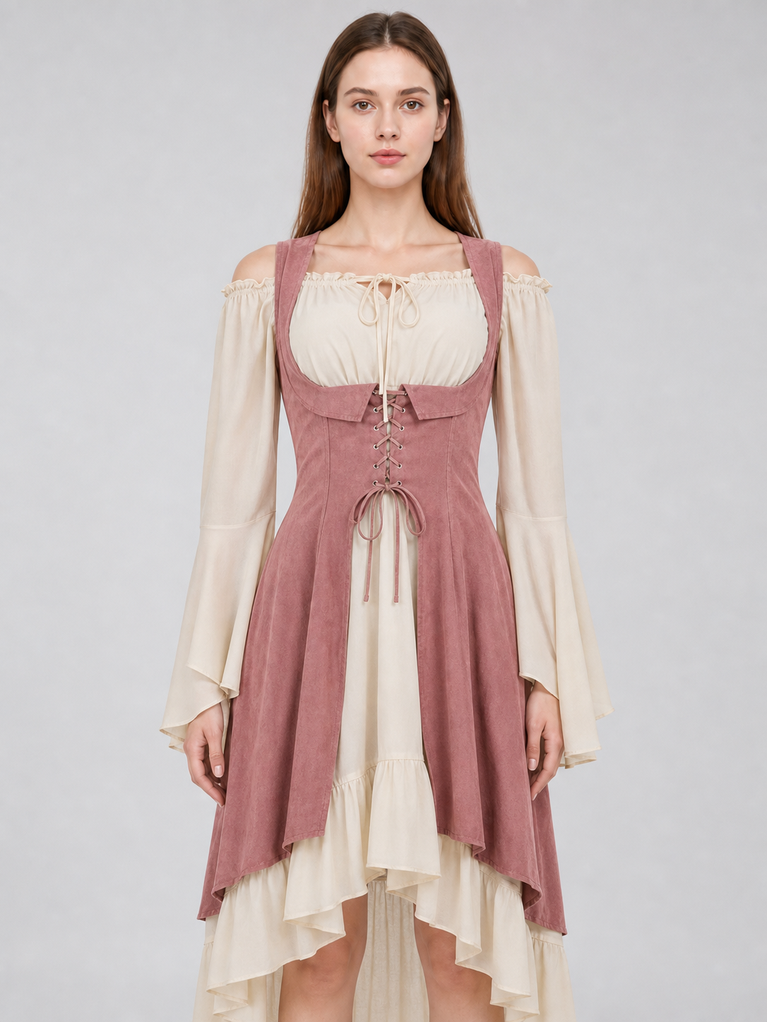 Renaissance-Style Dress with Corset and Ruffles