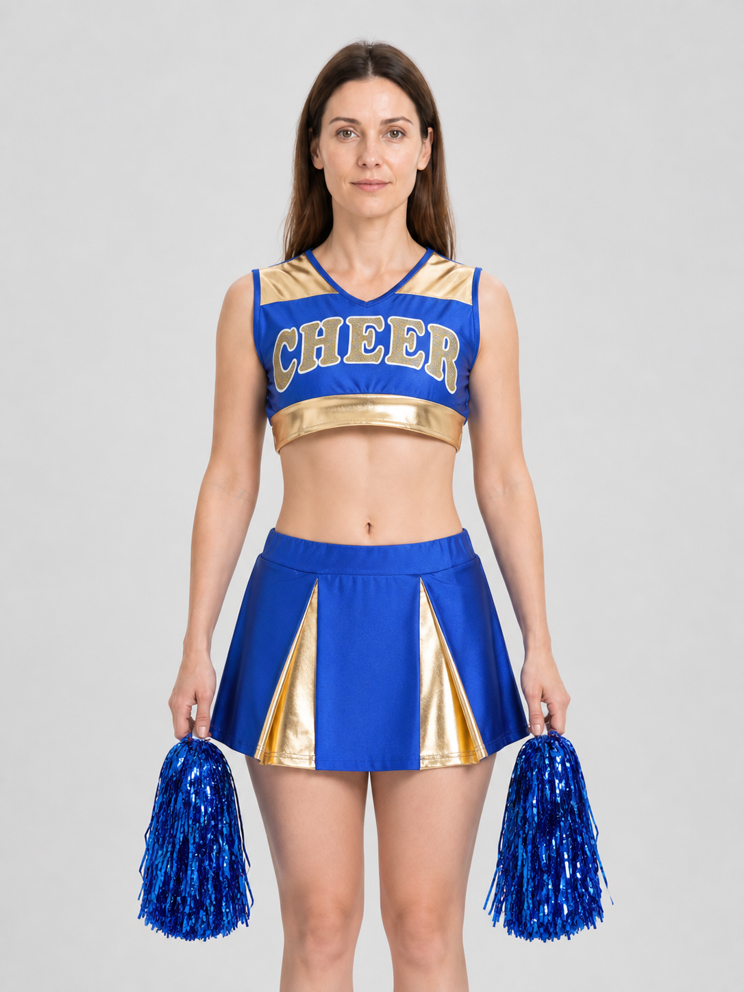 Cheerleading Costume: Top, Skirt, and Blue Pom-Pom Costumes detail 3