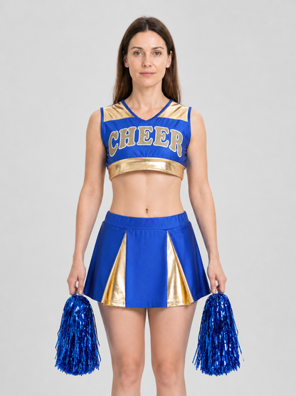 Cheerleading Costume: Top, Skirt, and Blue Pom-Pom Costumes detail 3