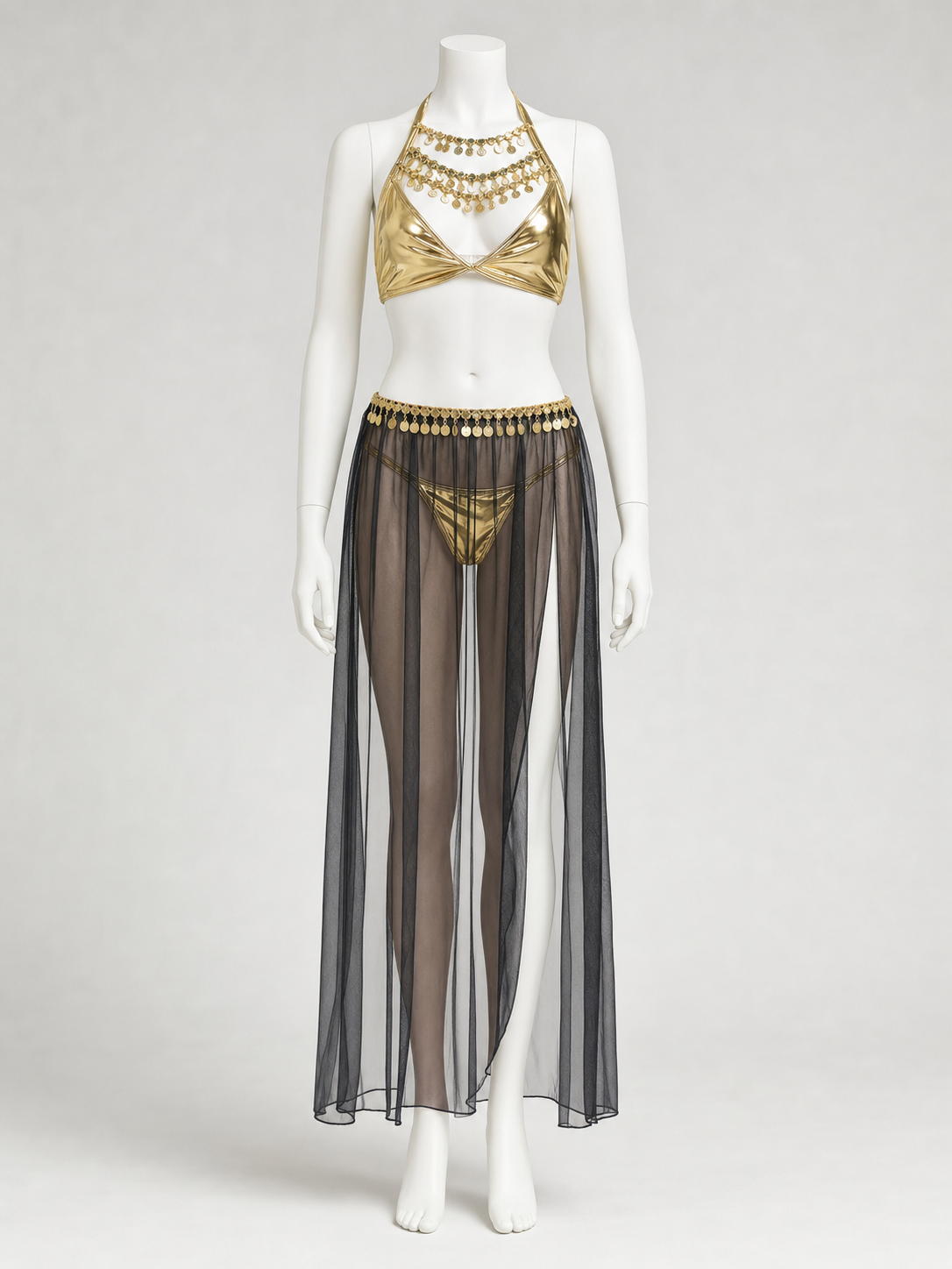 Cleopatra Costume with Gold Detailing and Sheer Skirt