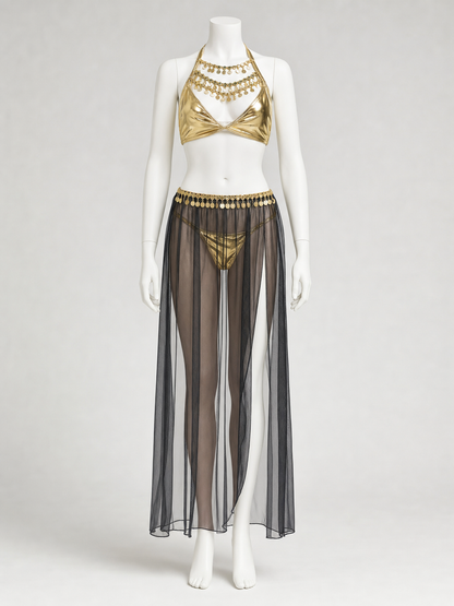 Cleopatra Costume with Gold Detailing and Sheer Skirt