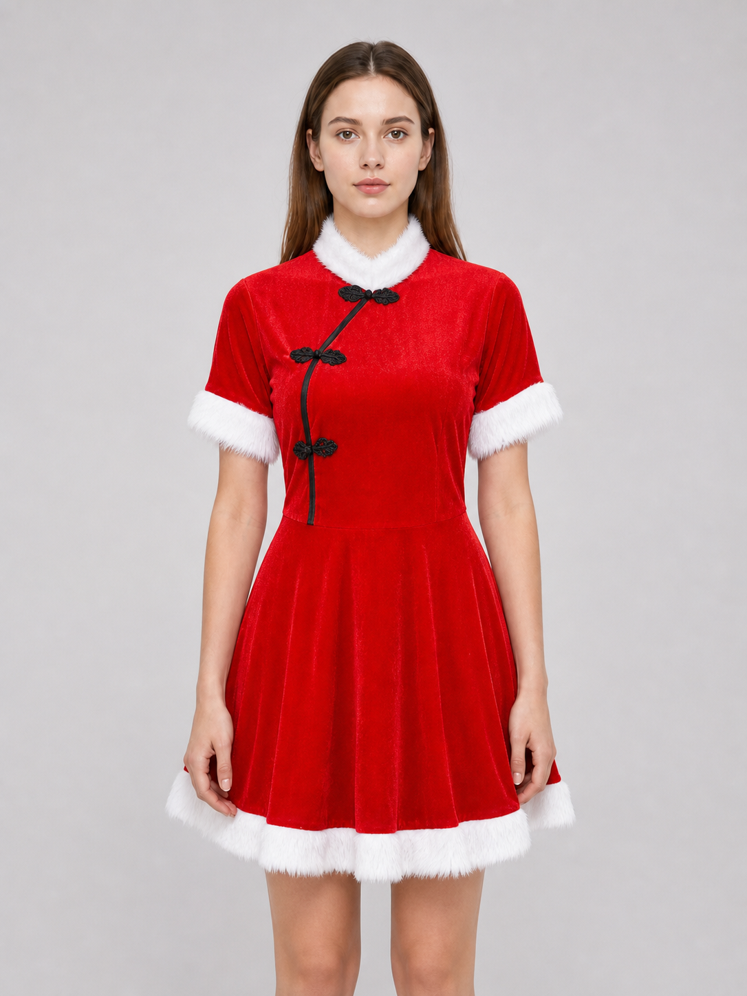 Bright festive dress in Chinese style with a cape