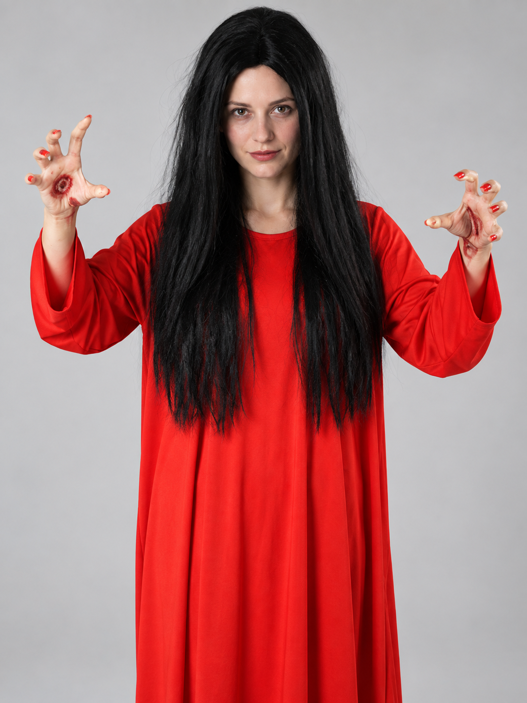 Carnival Costume with Red Dress and Black Wig
