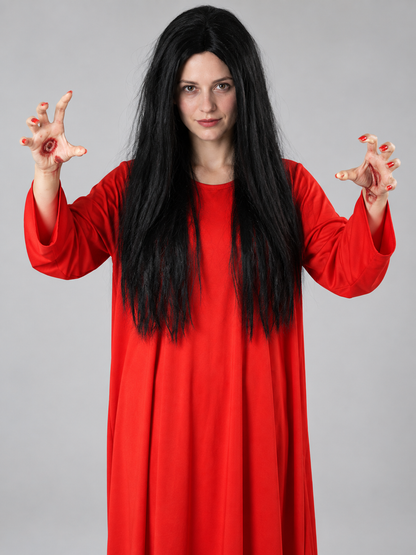 Carnival Costume with Red Dress and Black Wig