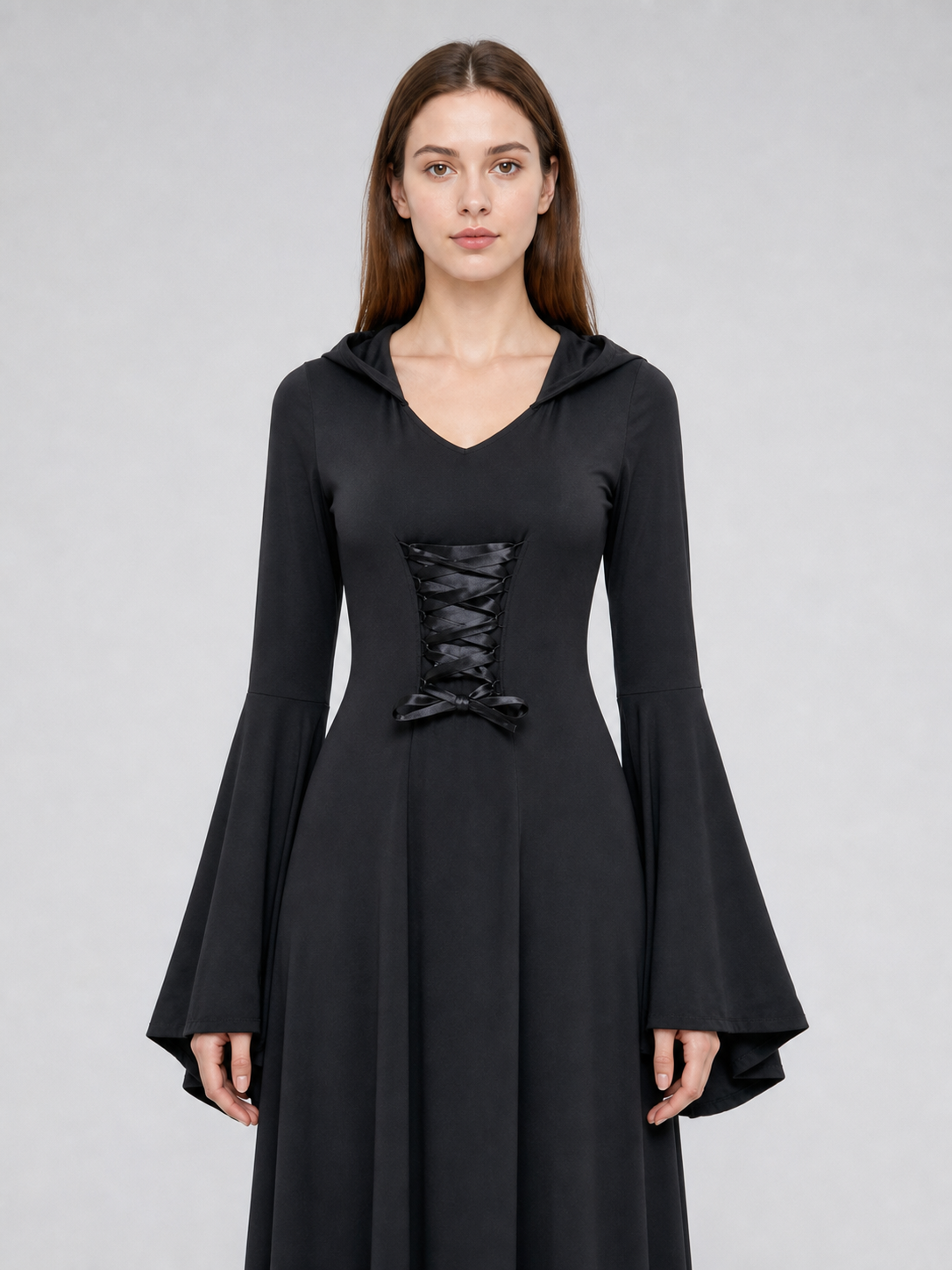 Gothic Zombie Costume: Black Hooded Dress