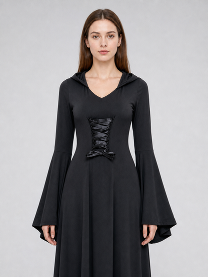 Gothic Zombie Costume: Black Hooded Dress