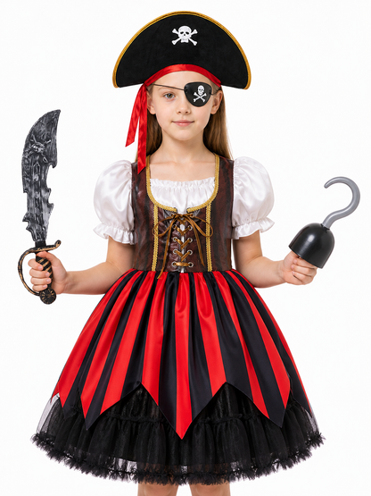 Pirate Costume with Red-and-Black Skirt and Hat Costume Headwear detail 3