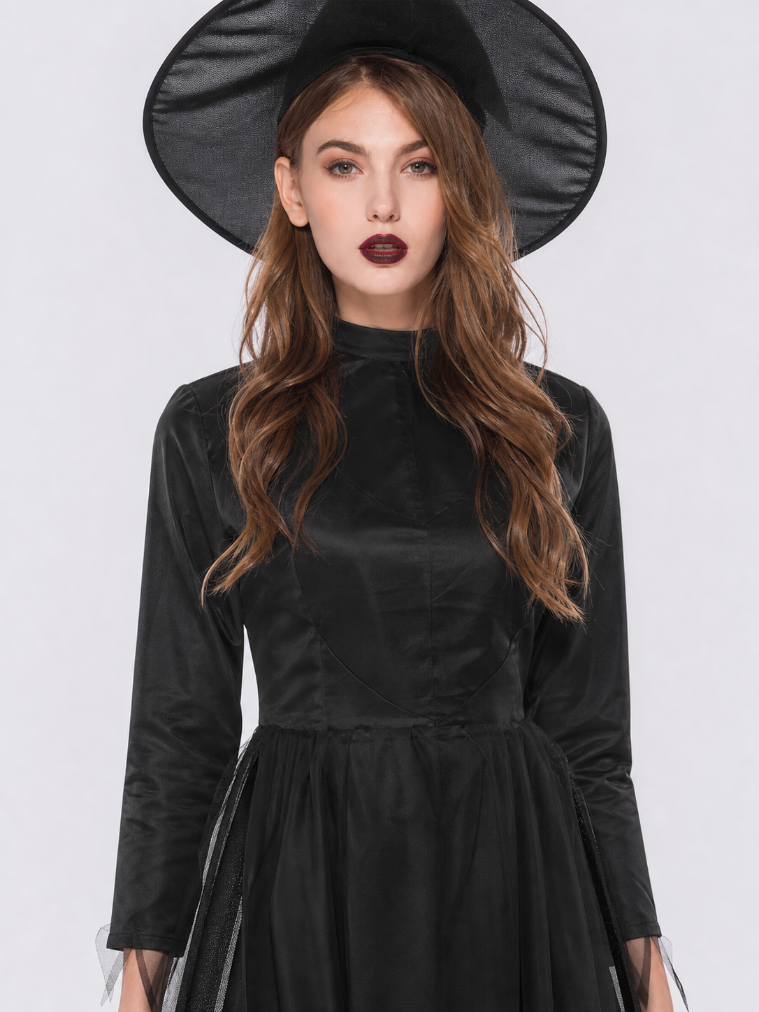 Witch Costume Dress: Long Black Dress with a High Collar