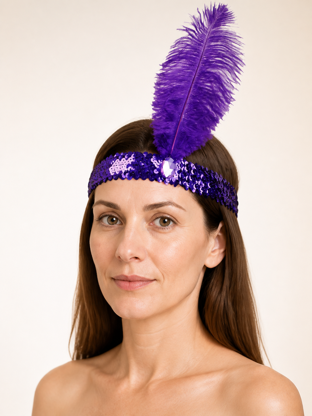 Halloween Carnival Headpiece with Purple Feather Costume Headwear detail 2