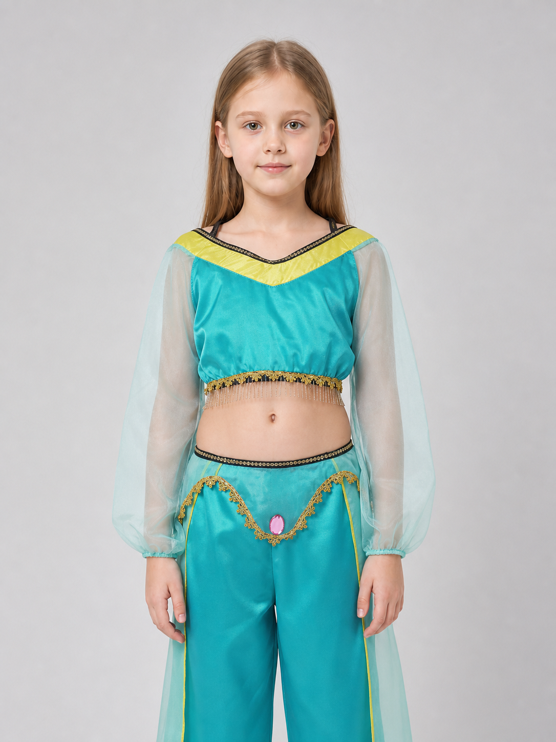 Children's dance costume, green, with headband