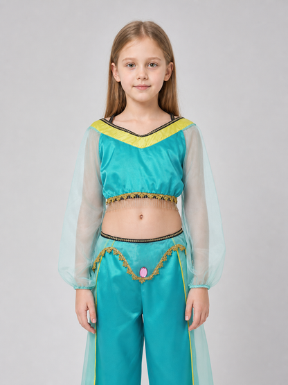 Children's dance costume, green, with headband