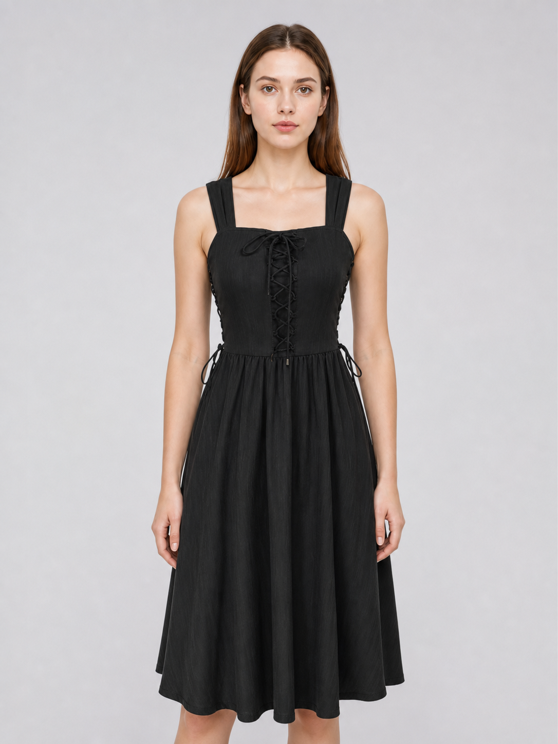 Black lace-up midi costume dress product view 20