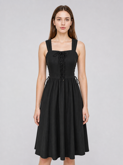 Black lace-up midi costume dress product view 20