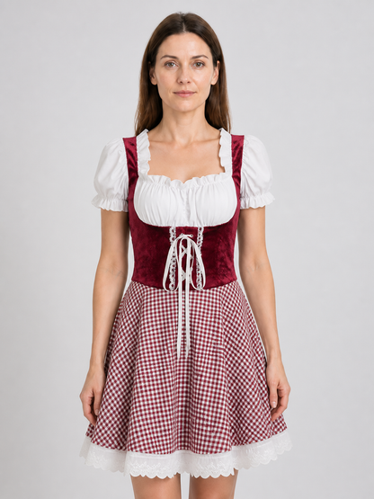 Oktoberfest Dress, Red and White Check, for Performances Costume Dresses detail 3