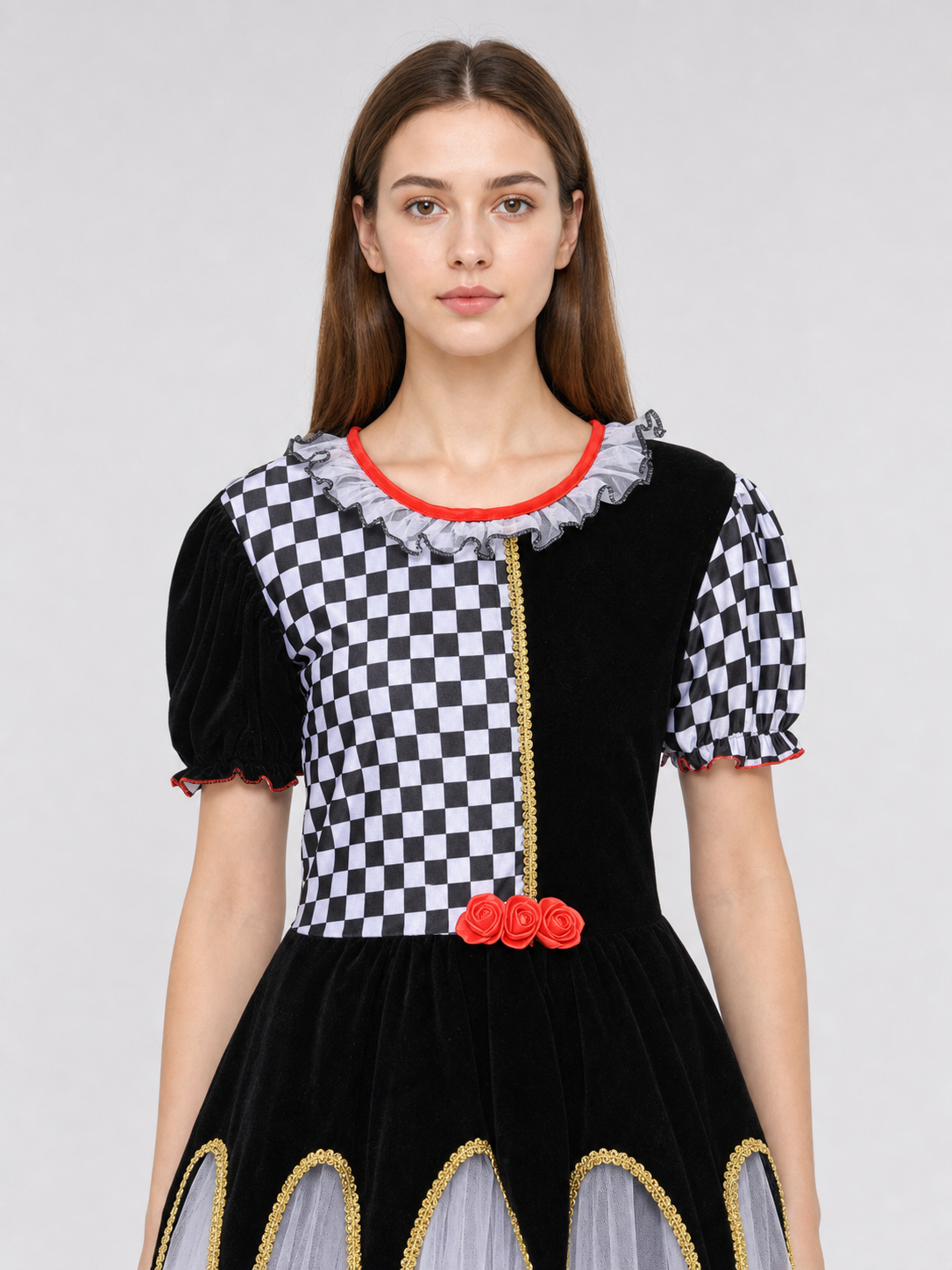 Carnival Dress, Black and White Plaid, Gothic Style Costume Dresses detail 2
