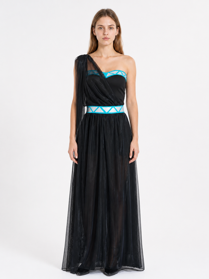 Asymmetrical One-Shoulder Long Black Dress for Cosplay Costume Dresses detail 3