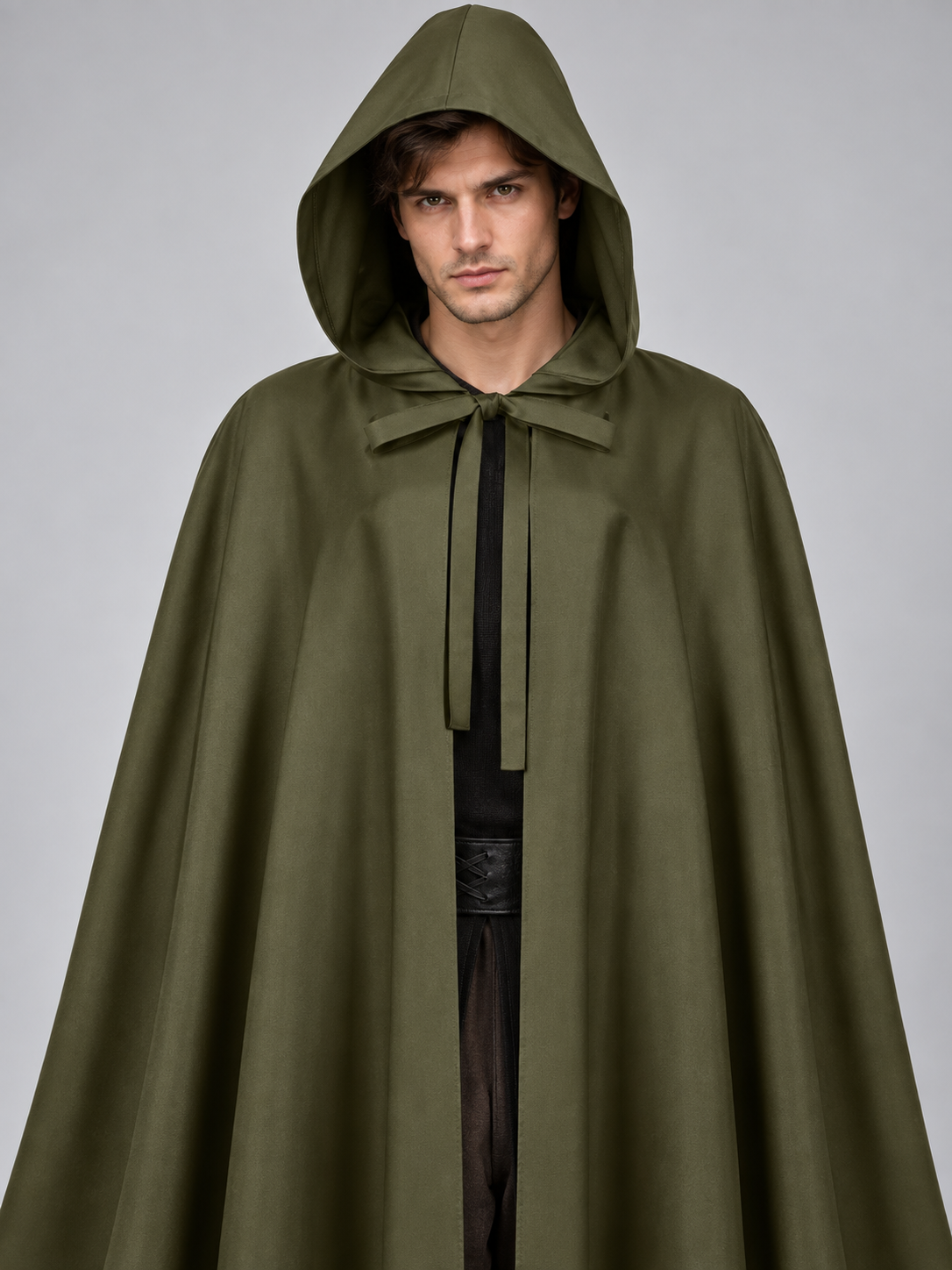 Army Green Long Hooded Cloak Cape 130 cm
