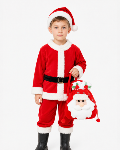 Red Santa Claus Costume with Hat and Bag Costume Headwear detail 3