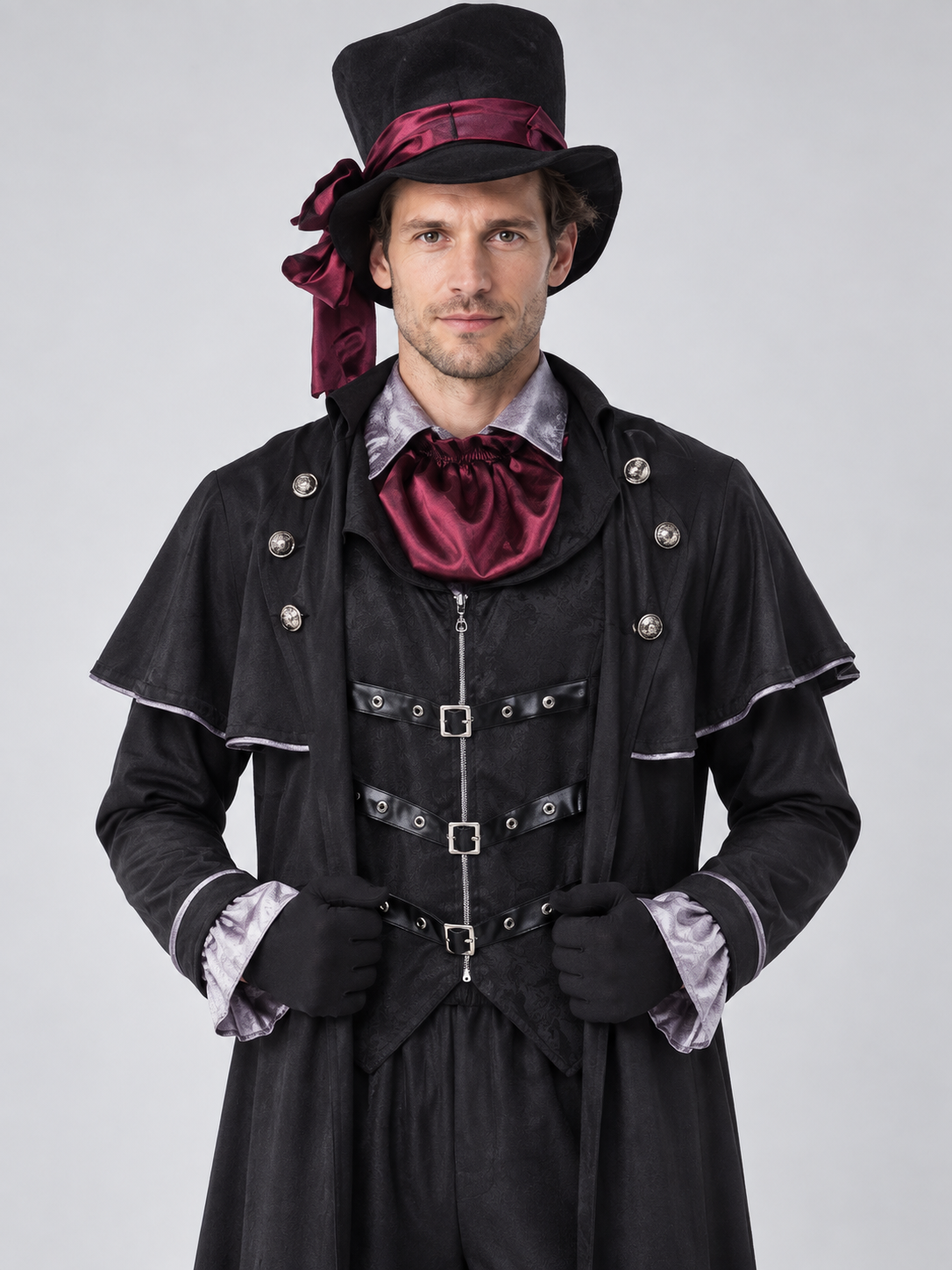 Adult Vampire Costume Black with Burgundy