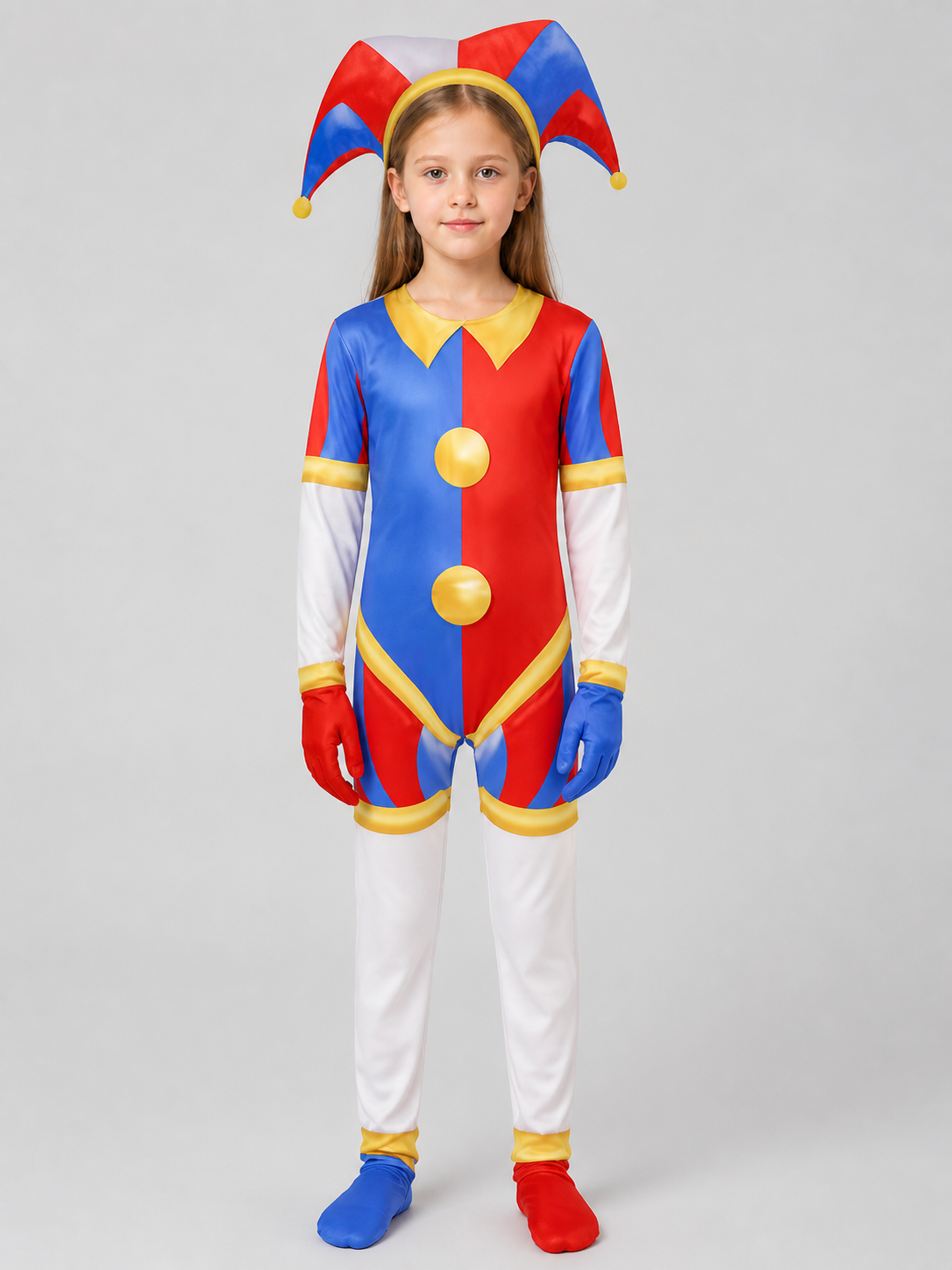 Pomni Cosplay Costume: Clown Jumpsuit with Hat Costume Headwear detail 3