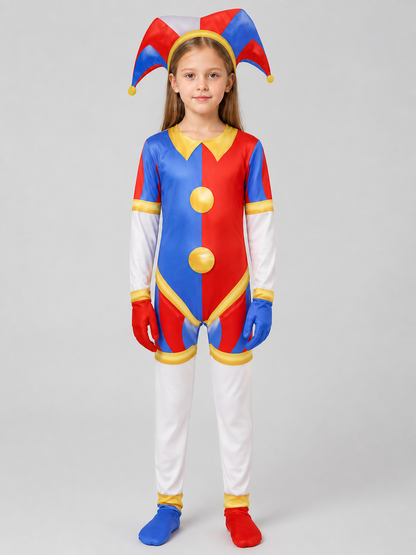 Pomni Cosplay Costume: Clown Jumpsuit with Hat Costume Headwear detail 3