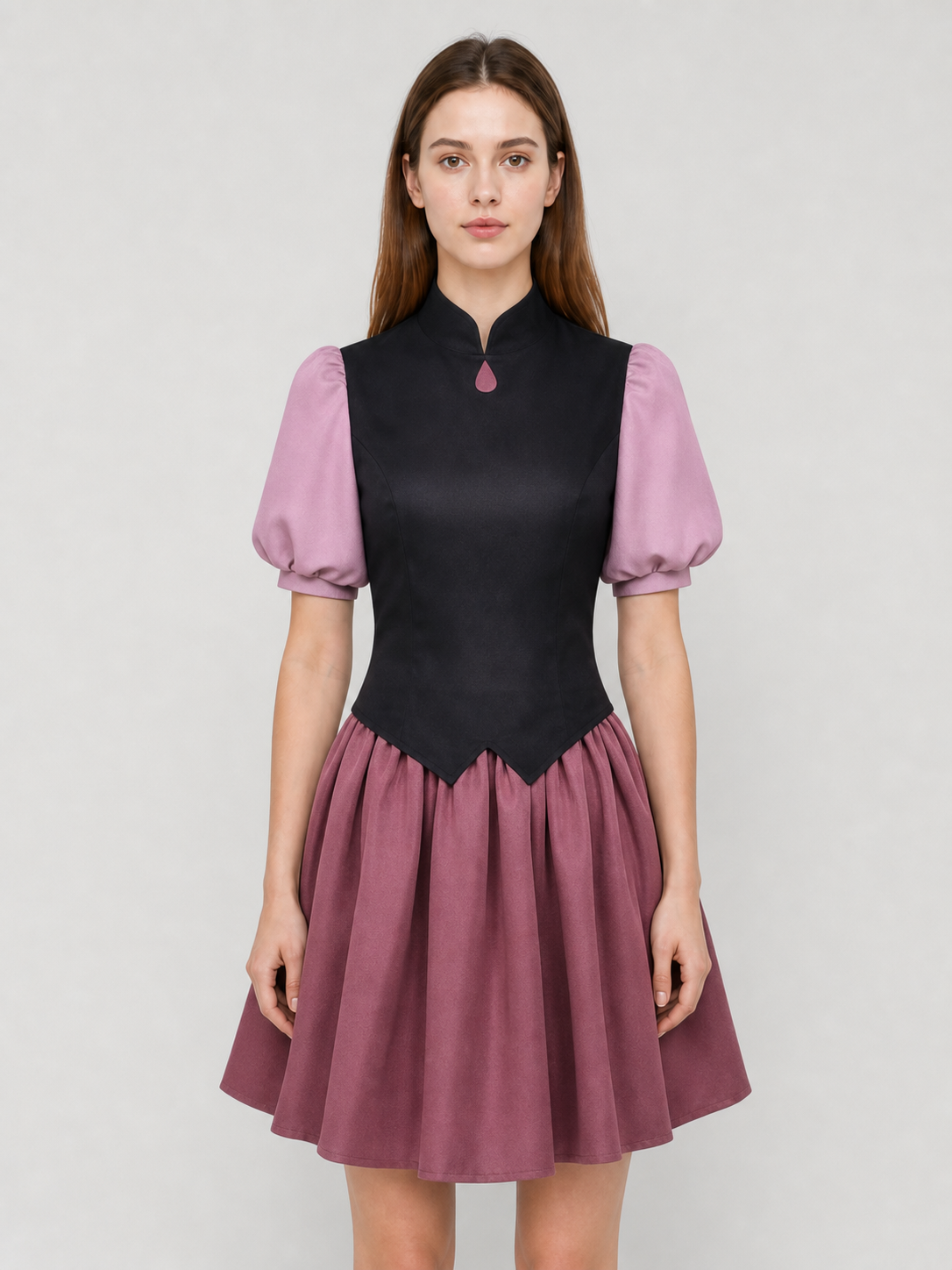 Amity Cosplay Costume: Black Top and Burgundy Skirt