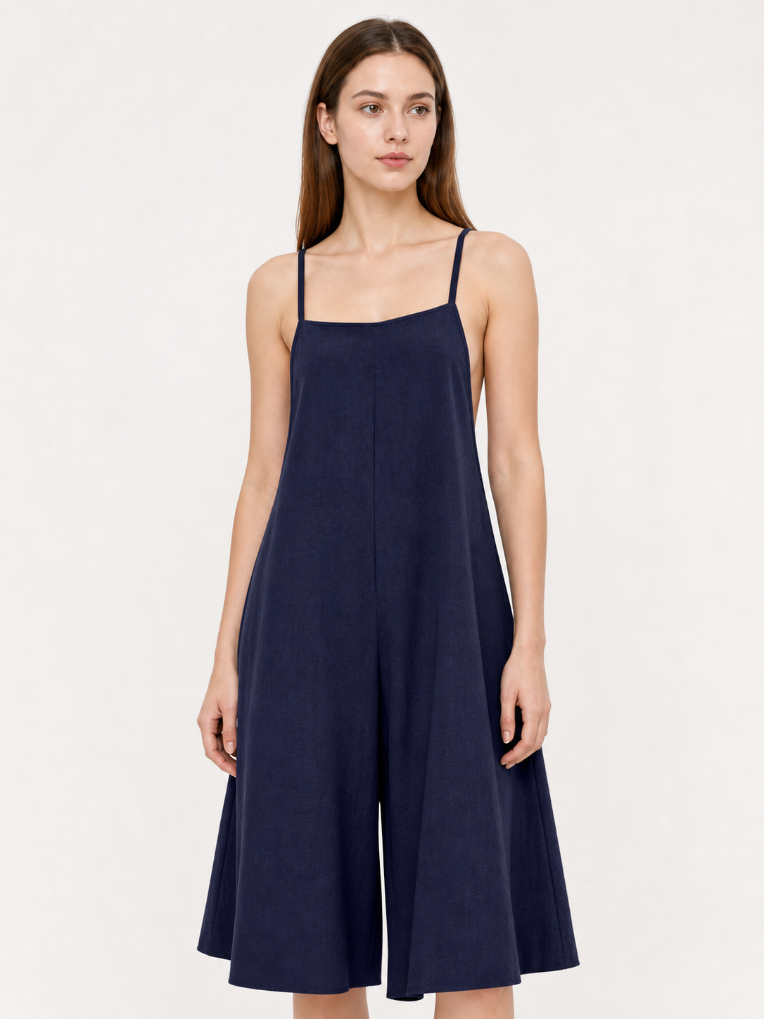 Dark Navy Wide-Leg Bib Overalls with Shoulder Straps