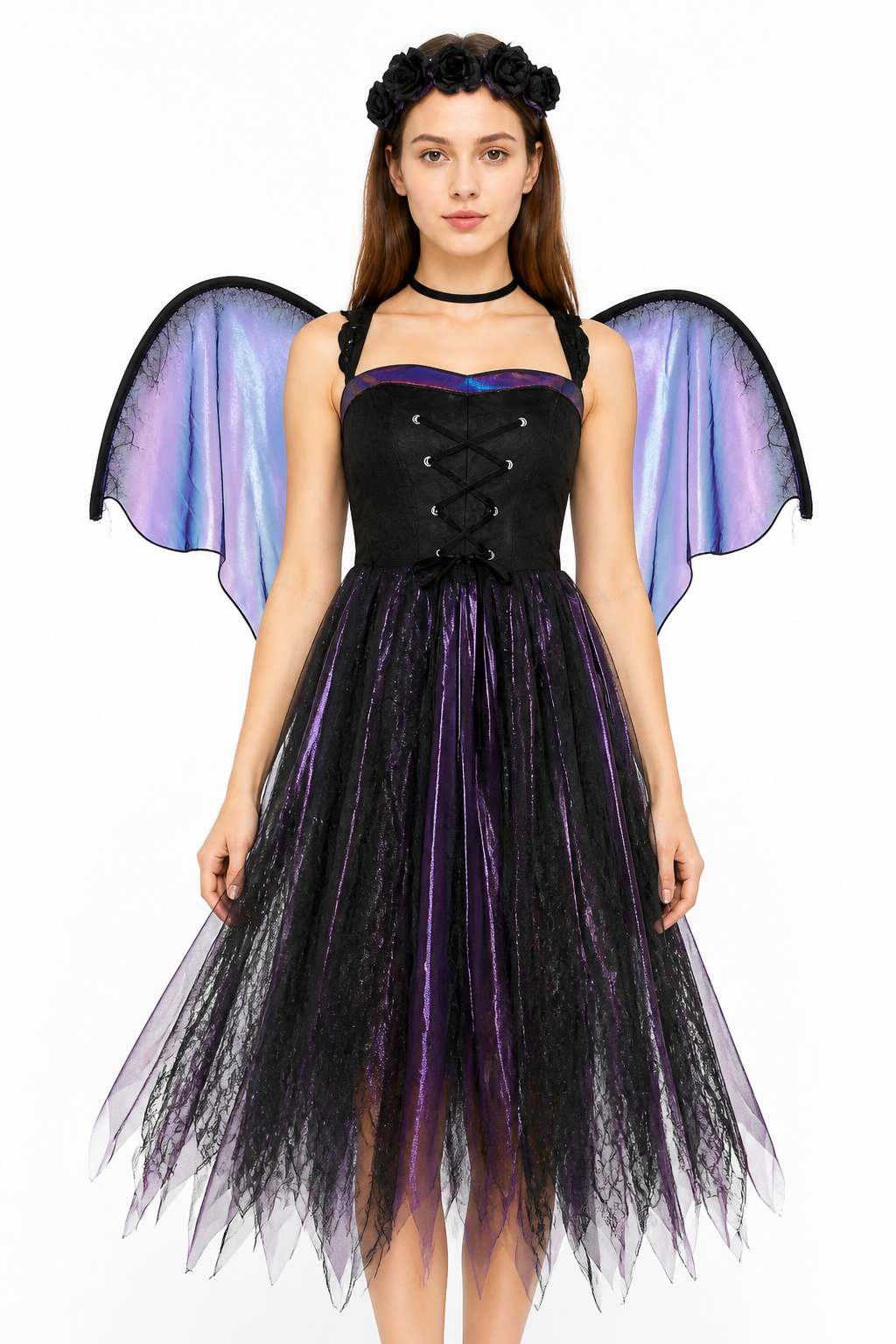 Long Gothic Dress with Wing Sleeves Costume Dresses detail 3