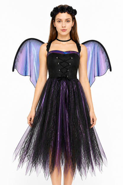 Long Gothic Dress with Wing Sleeves Costume Dresses detail 3