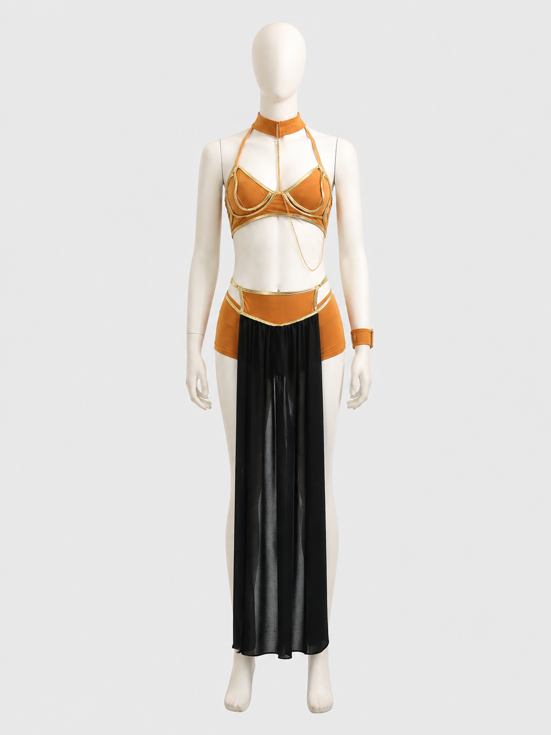Gold-and-black cosplay costume with chains and a sheer skirt Costumes detail 3