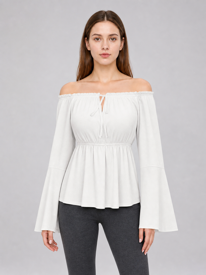 Off-the-Shoulder Blouse with Flared Sleeves