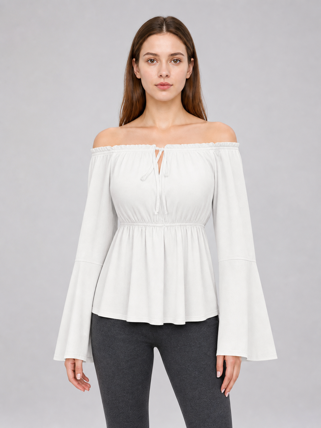 Off-the-shoulder blouse with flared sleeves
