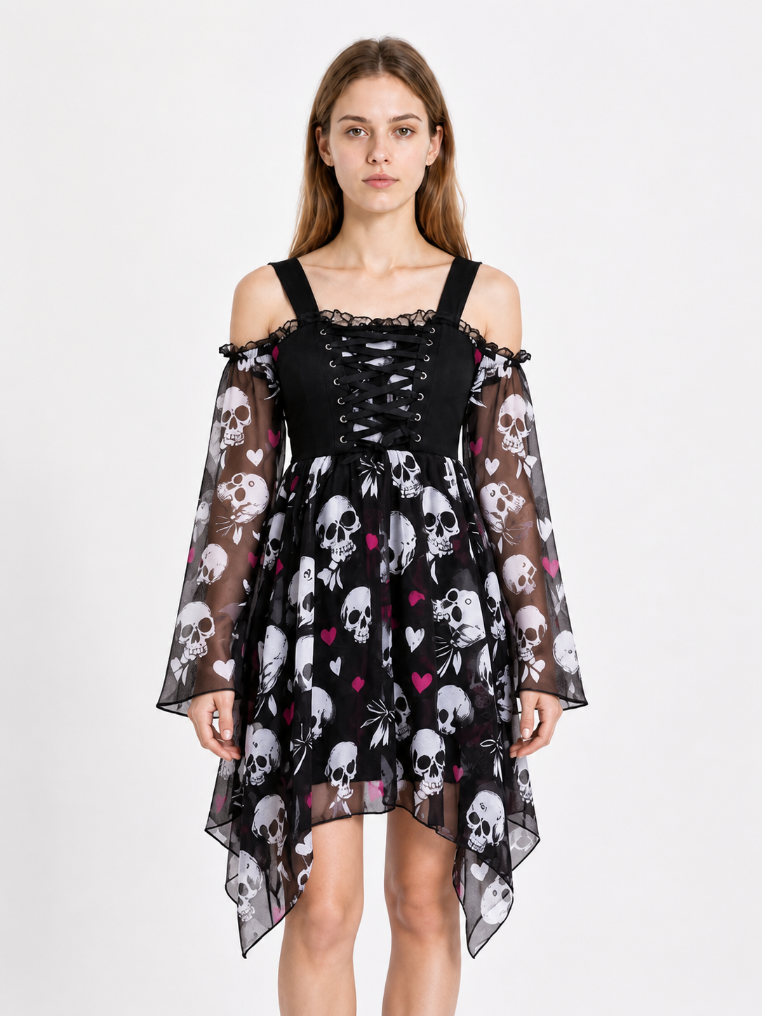 Gothic Skull Asymmetrical Tie-Front Dress Costume Dresses detail 2