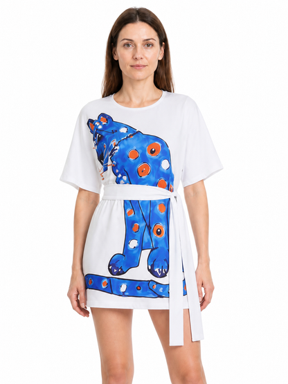 White short carnival dress with print and belt Costume Dresses detail 3