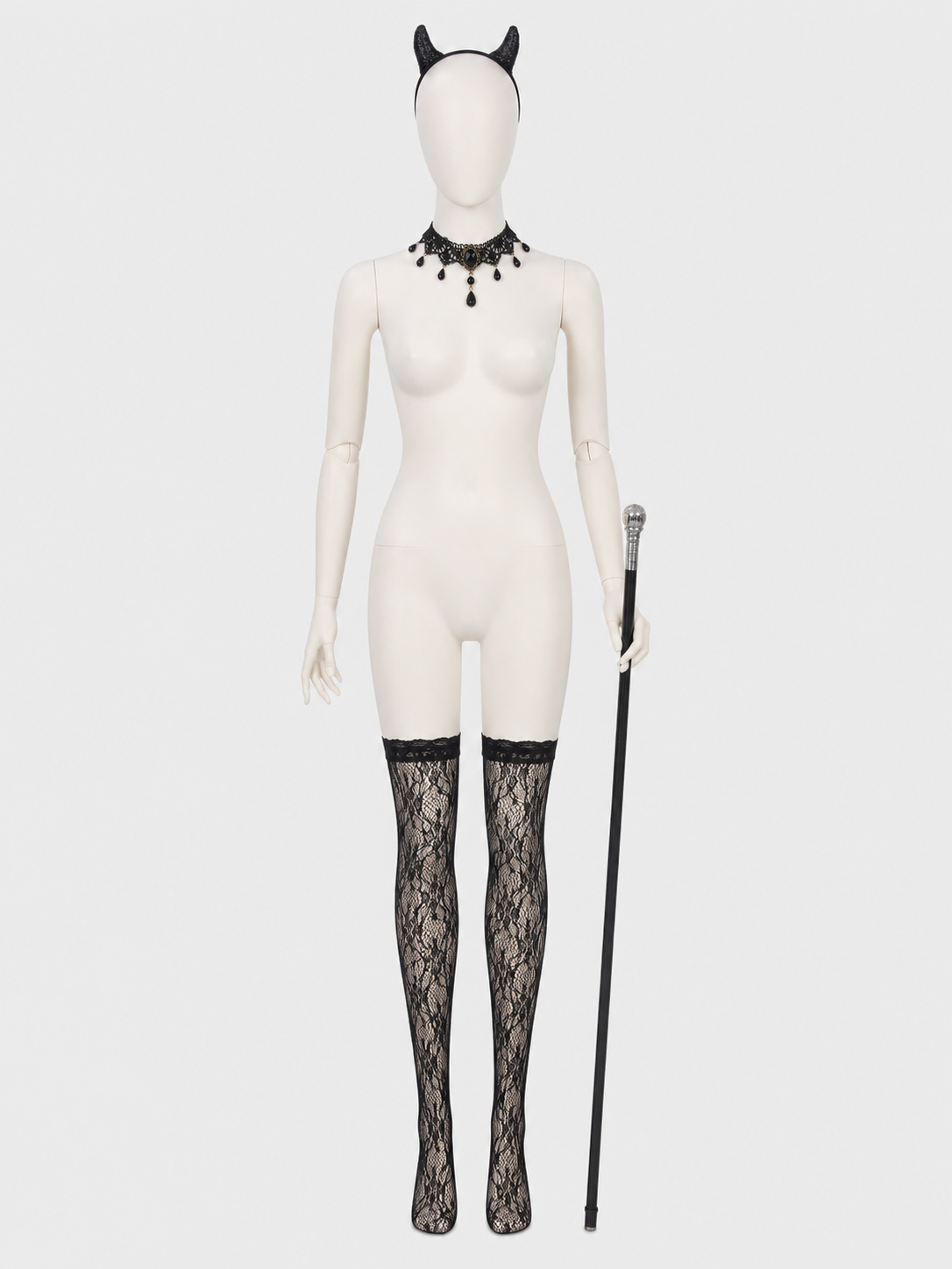 Gothic Accessories Set: Horns, Choker, Stockings, Cane Costume Accessories detail 3