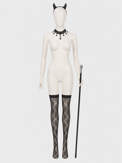 Gothic Accessories Set: Horns, Choker, Stockings, Cane Costume Accessories detail 3