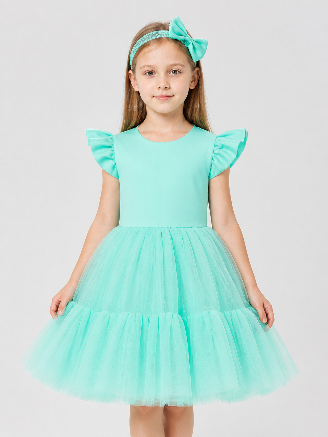 Mint Green Princess Dress for Girls with Headband