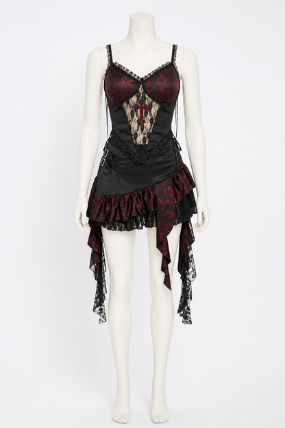 Gothic Asymmetrical Dress with Tiered Ruffles Costume Dresses detail 3