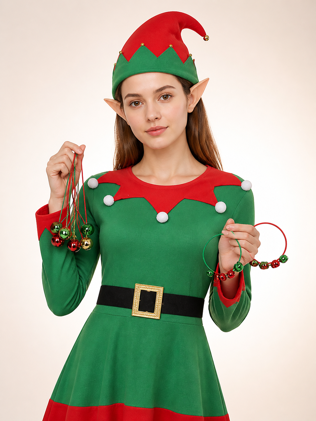 Green Christmas Elf Cosplay Set Costumes detail 2
