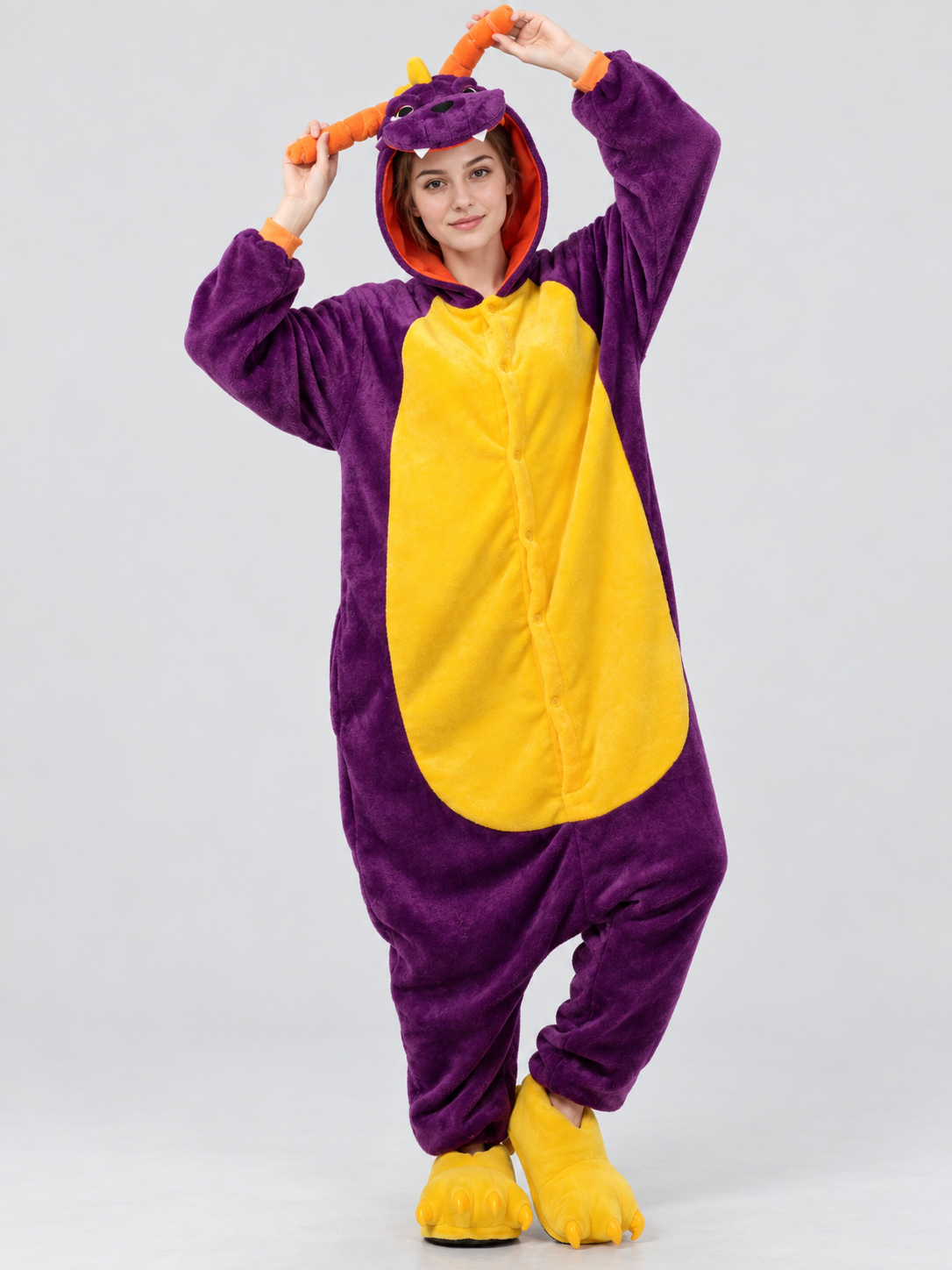 Purple Hooded Pajama Jumpsuit with Yellow Panel
