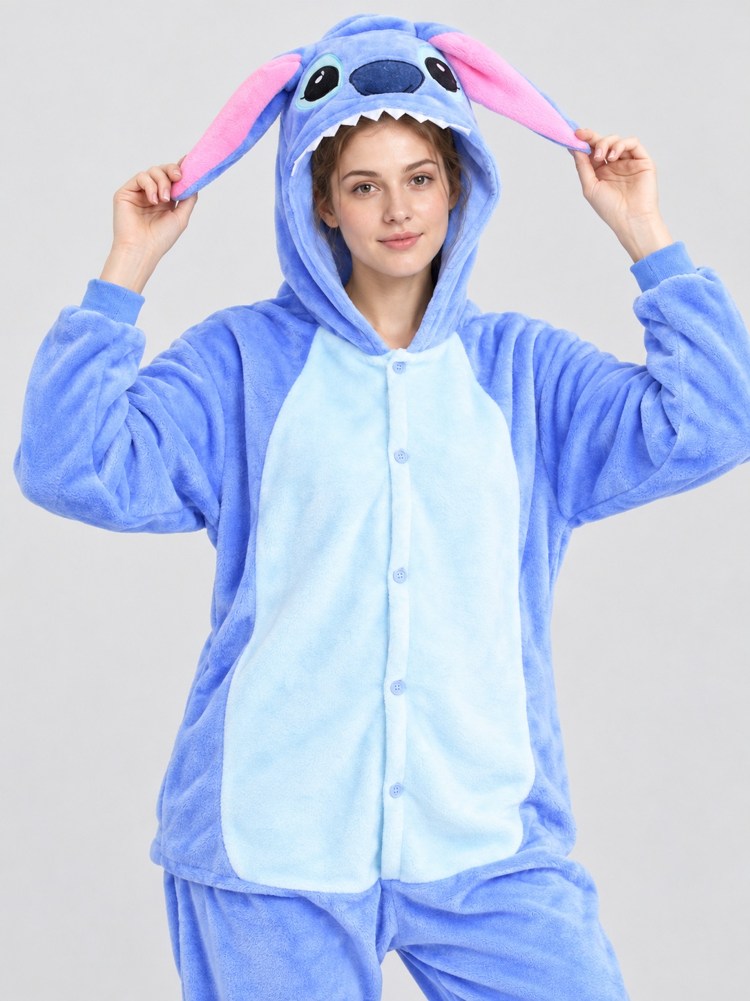 Blue Flannel Hooded Pajama Jumpsuit with Ears