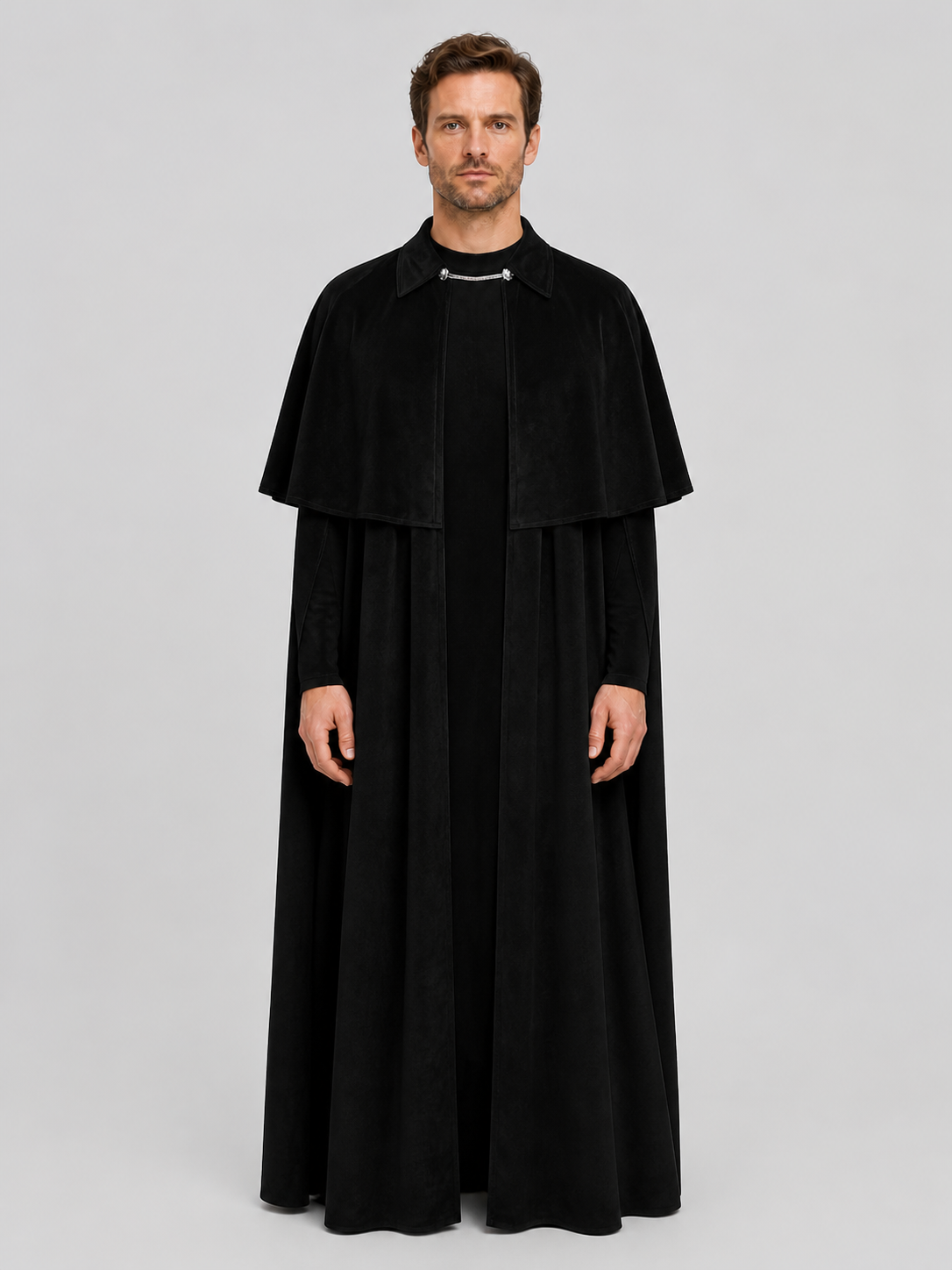 Black Cape Cloak with Collar and Closure for Cosplay Costume Capes detail 2