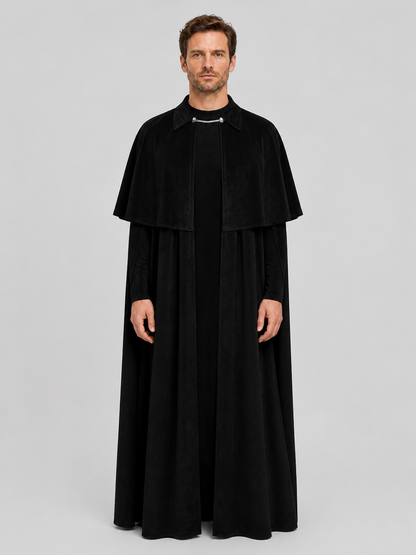 Black Cape Cloak with Collar and Closure for Cosplay Costume Capes detail 2
